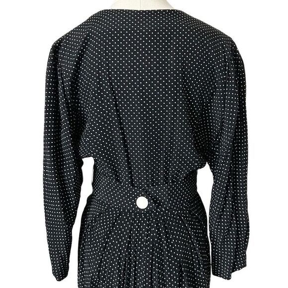 Vintage 80s All That Jazz Black and White Polka Dot Midi Wrap Dress Size Small - Picture 4 of 6